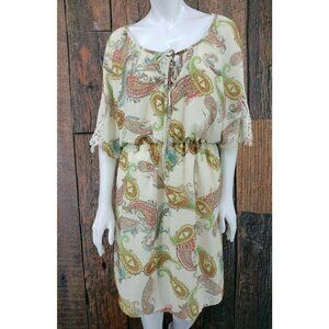Jody California Dress Womens Medium Paisley Boho Crotchet Lace Vtg 90s